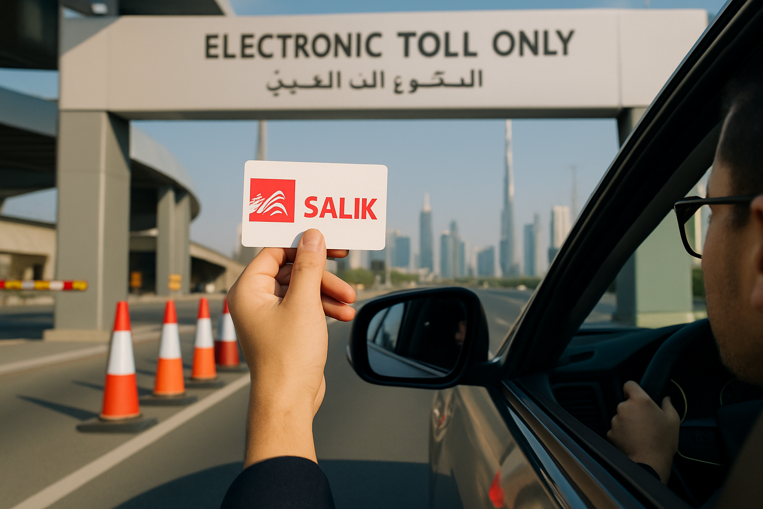 Driver using electronic toll payment in Dubai
