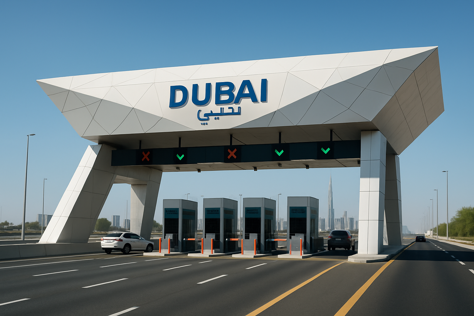 Modern toll gate on Dubai highway